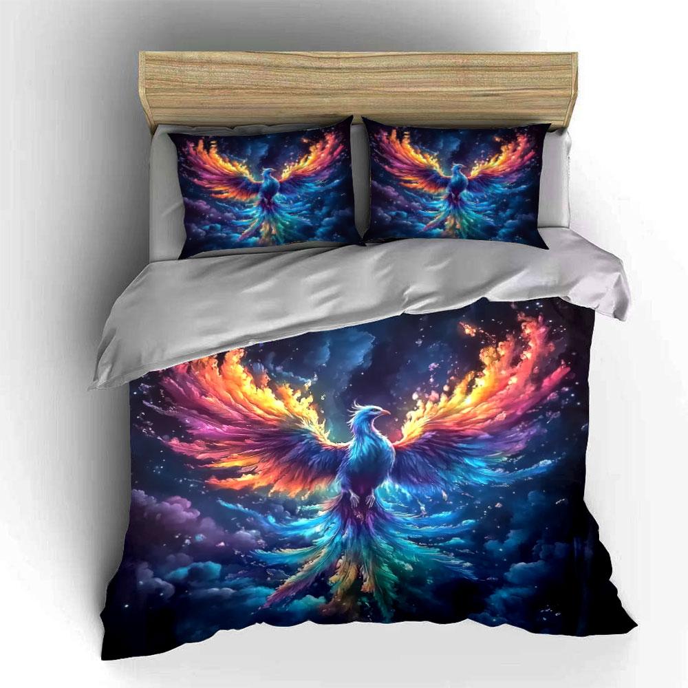 Colorful Phoenix Art Decoration Set Soft Comfortable Duvet Cover Bedding Set Included 1*Duvet Cover & 2*Pillowcases, Gift