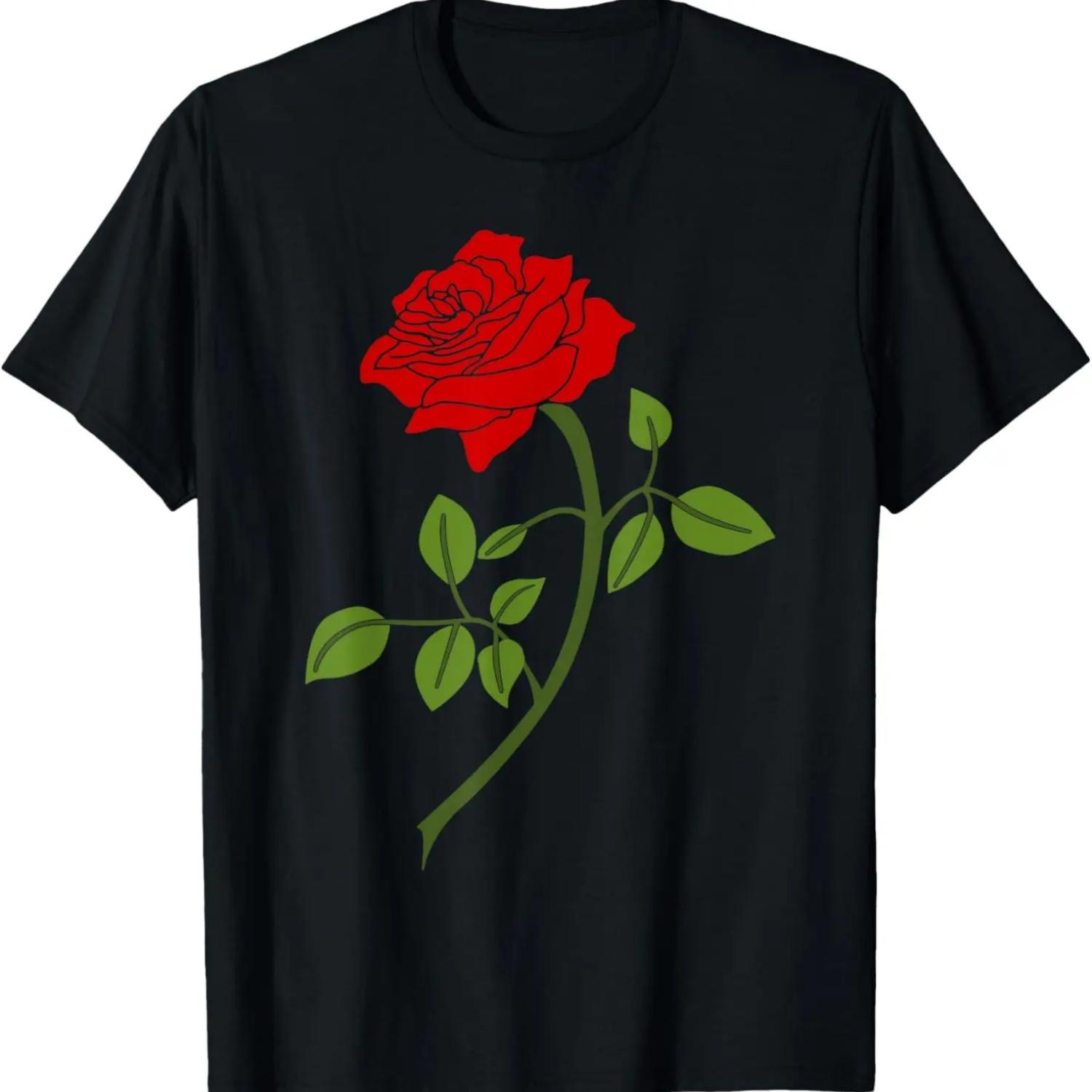 Red Rose Flower Stamp 5 - Original Design T-Shirt S чёрный