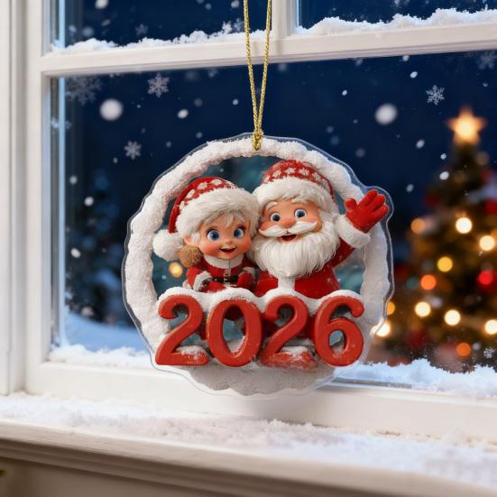 Christmas Santa Ornament 2026 Round 2D Acrylic Santa Claus Christmas Tree Ornament for Holiday New Year Home Decor