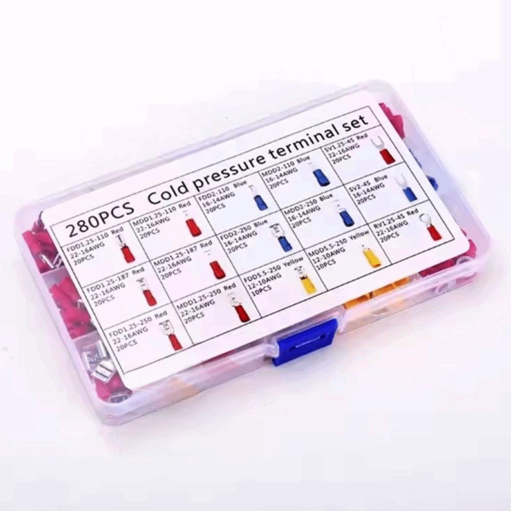 280pcs Multicolor Wire Terminal Tinplate OT Type Cold Pressure Terminal Set Binding Post Round Lug Circular Crimping Terminal