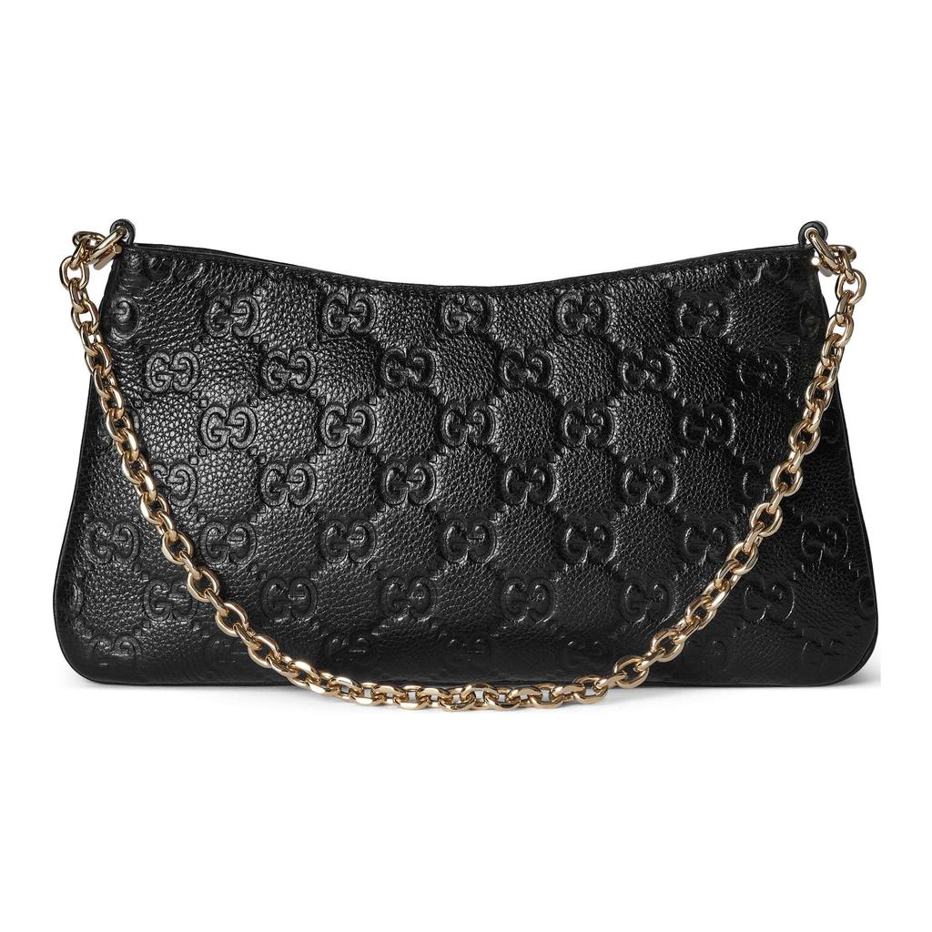 Gucci GG Emblem Logo Zipper Closure Pebbled Leather Handbag Small Women Handbags Black 815277-AAEEM-1000