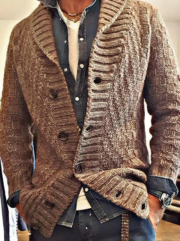 2025 Autumn/Winter Men's Retro Lapel Knit Cardigan - European and American Style