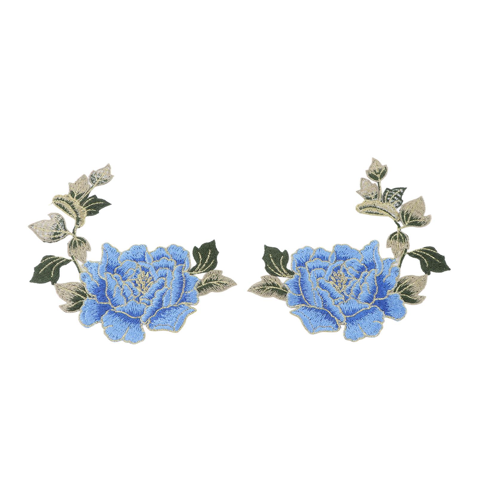 

1 Pair Flower Embroidery Patches Beautiful Flowers Pattern Embroidered Applique Iron On Patches for DIY Clothes Blue синий