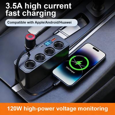 Quick Charge Multifunctional Car Digital Display Vehicle Charger Fast Charging Cable Auto Charger Adapter USB Fast Charging Universal QC3.0+PD TypeC