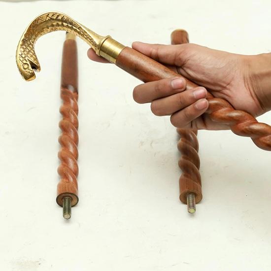 93.98 cm Serpent Handle Walking Stick Handmade Twisted Wood Cane with Brass Snake Head Custom Gift for Men and Women