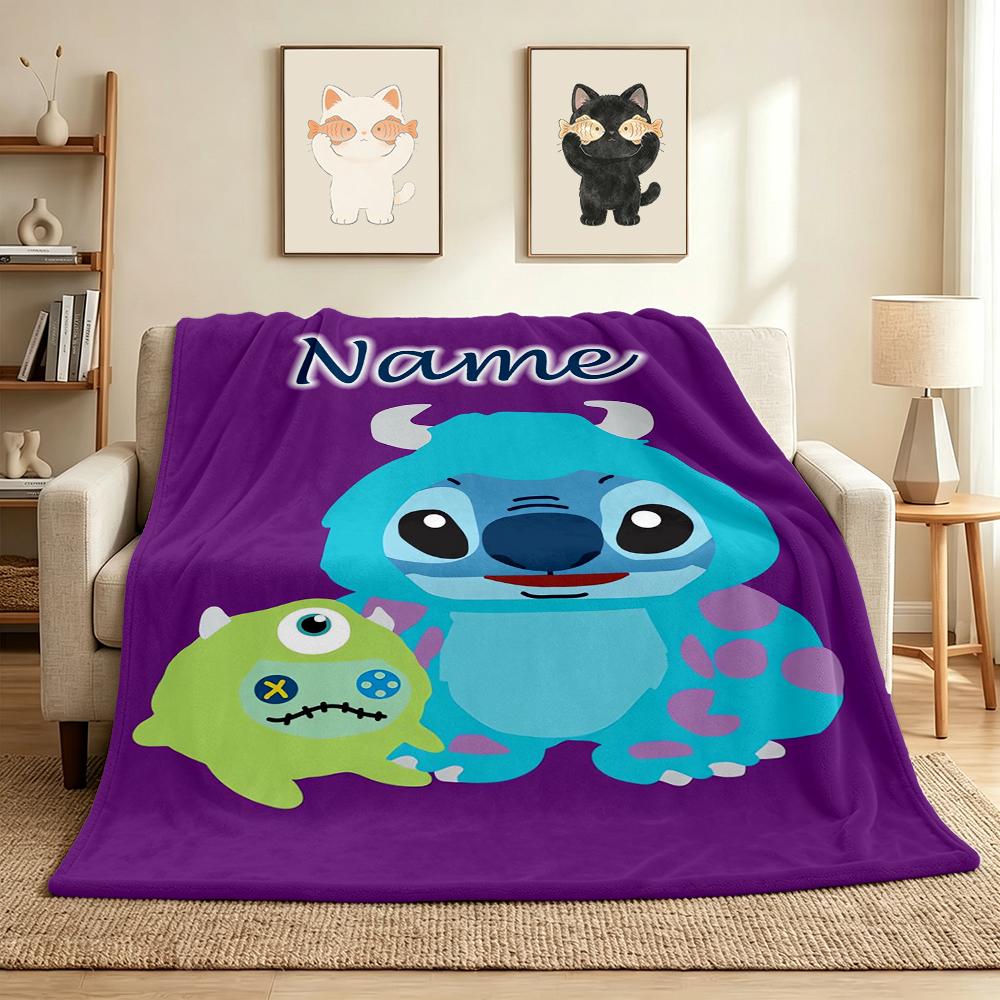 Custom Name Stitch's Sign Flannel Blanket Throw Blanket Soft Warm Sofa Bed Decor Unique Gift