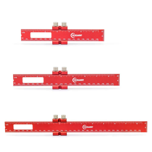 3-Piece Woodworking Ruler and Marking Ruler Set (180mm/230mm/330mm), Aluminum Alloy Precision Track Marking Ruler with Double-Sided Graduations and Sl