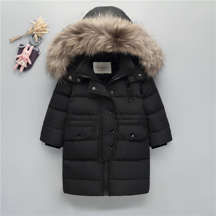 Winter Children Down Jacket for Boys Warm Real Raccoon Fur Hooded Long Boys Outerwear Coat Kids Jacket