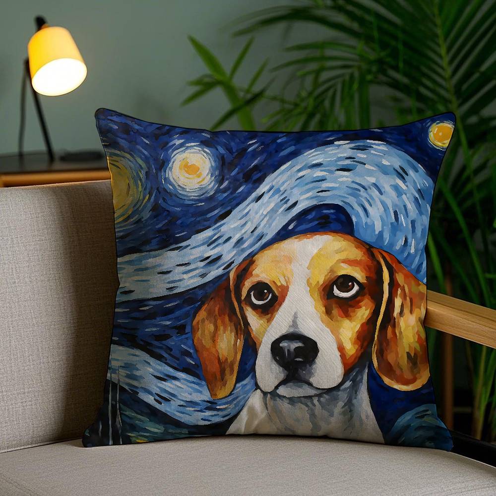 Catoon Starry Sky Dog Pillow Case Office Sofa Dorm Chair Back Short Plush Double-sided Printing Home  Cushion Cover