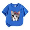 Kids Boys Girls 100% Cotton Short Sleeve Crew Neck T-Shirt, Cute Pink Bow Leopard Print Gray Tabby Cat Graphic Casual Soft Tee for Children Daily Wear