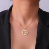 Double Layer Titanium Steel Miko Knot Pendant Necklace with Circle Diamond Accents Simple Fashion Jewelry