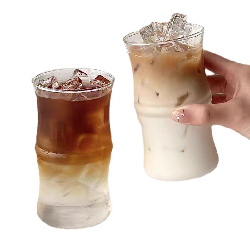 415ml Ins Glass Cup Heat-resistant Tumbler Drinkware Transparent Tea Juice Milk Coffee Home Water Glasses Stripe Mug Bar Tool