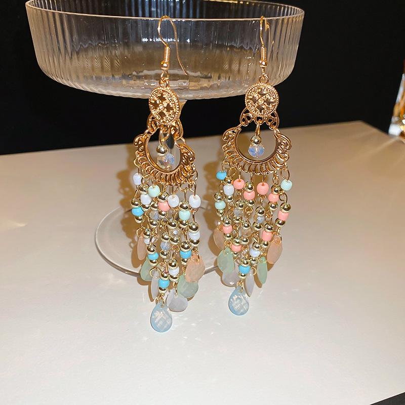 Bohemian Ethnic Style Feathers Fringed Earrings Ear Hooks Personalized Vacation Wind Ears