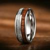 Luxury Red Opal & Meteorite Inlay Rings for Men Women, Fashion 8mm CopperColor Men Stainless Steel Rings, Wedding Band Jewelry