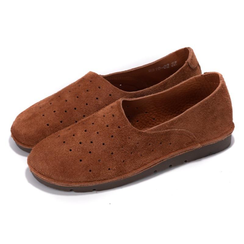 Handmade Leather Sandals Women's Retro Hollow Single Shoes Summer Soft-soled Soft Leather Versatile Breathable Hole Shoes Men and Women the Same Style