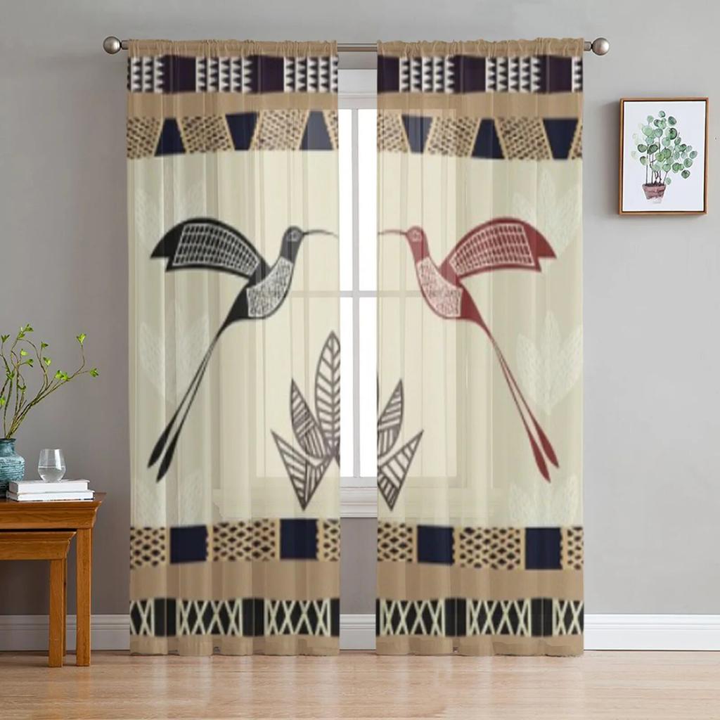 Abstrakte Bambus- und Kolibris-Vorhänge für Schlafzimmer, Wohnzimmer, Tüllvorhänge für Küchenfenster, Voile-Vorhänge