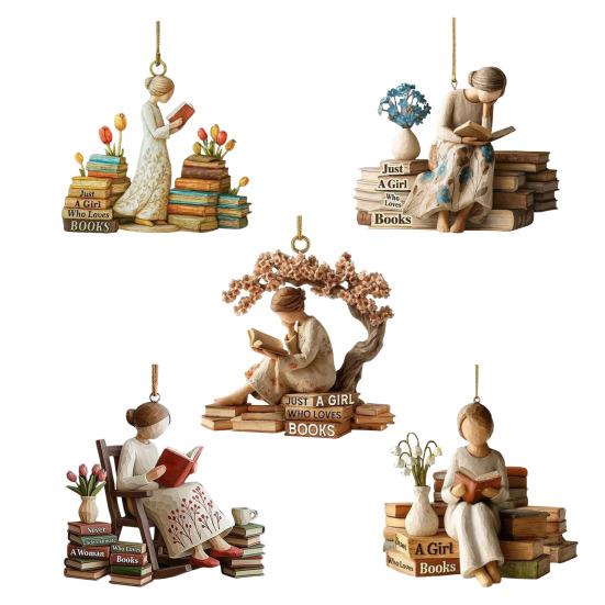 Just A Girl Who Loves Book Christmas Ornament 2D Flat Acrylic Reading Lovers Hanging