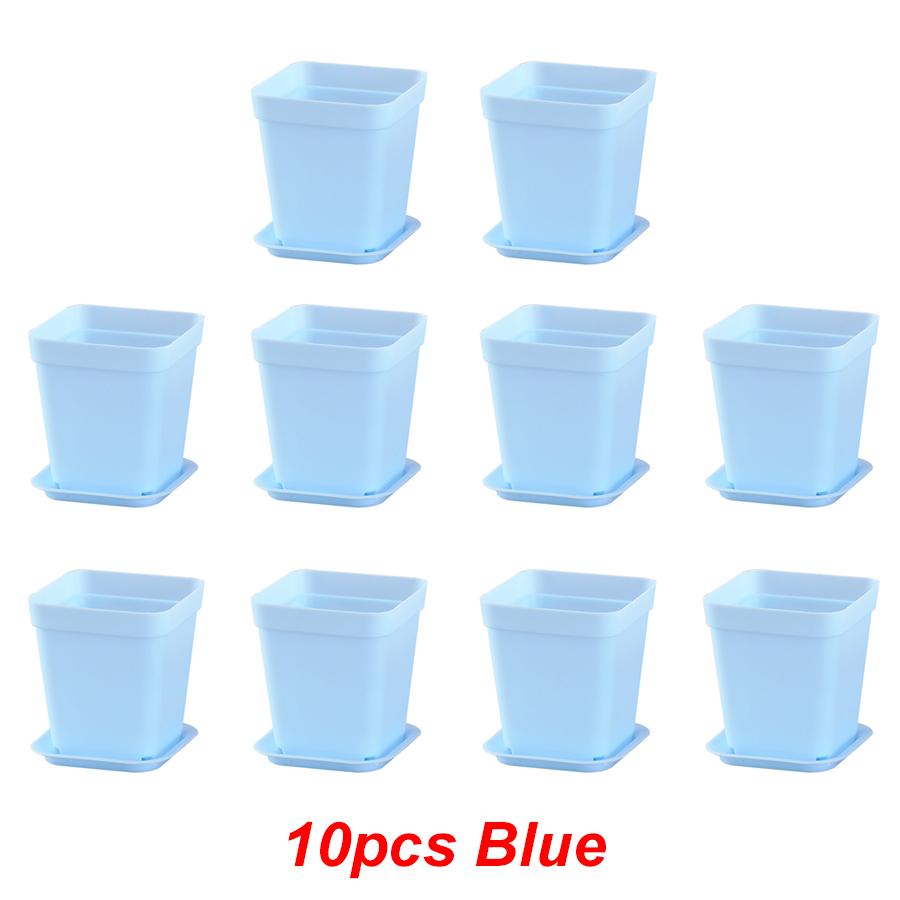 10pcs 7x7cm Plastic Square Flower Pot with Cover Garden Balcony Office Desktop Flower Pot Plant Growing Container