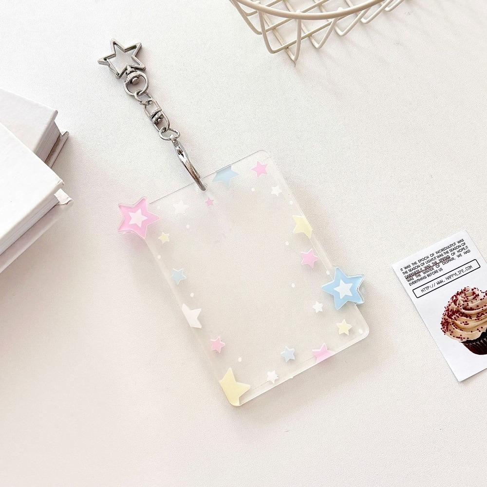 Acrylic Card Holder Colorful Star Student Card Protector Kpop Photocard Holder Keychain  Gift