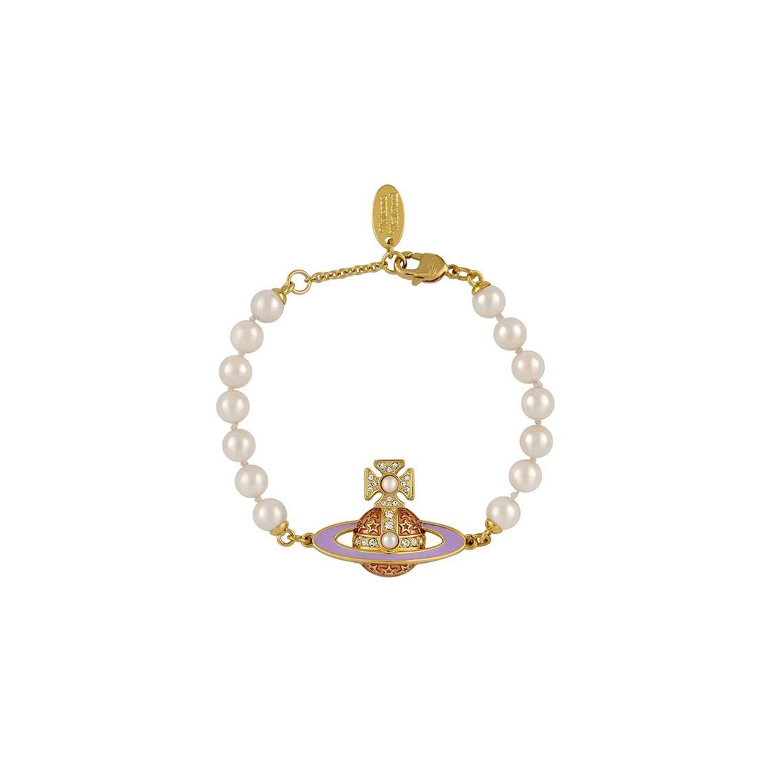 Vivienne Westwood Roxanne Star Retro Purple Orbit Saturn Pearl Gold Plated Bracelet Women bracelet 6103007B02R634 F,Purple