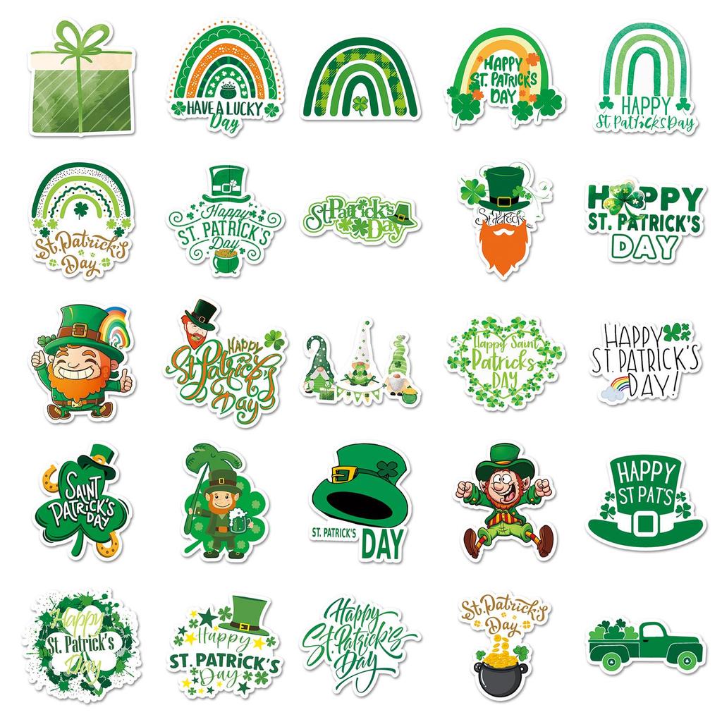 50pcs St. Patrick's Day Green Graffiti Waterproof Stickers for Journals, Phones, and Computers.