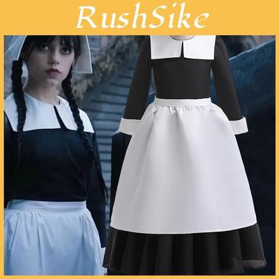 Onsdag Cosplay Pige Kjolesæt Med Satinstof Til Mellemskolepiger