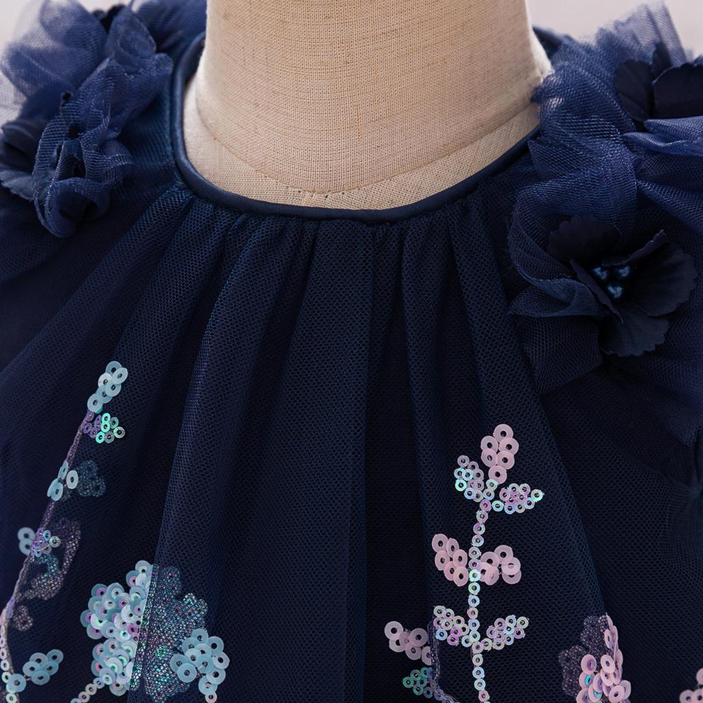 Dívčí párty tutu šaty s květinovou výšivkou Dětské modré křestní svatební plesové šaty Dívčí letní móda Dětské sváteční oblečení