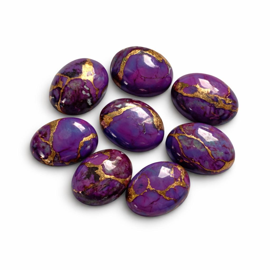 Purple Copper Turquoise Cabochons Oval Gemstones, 20x30mm Flat Back Purple Turquoise Loose Stone for Jewelry Making
