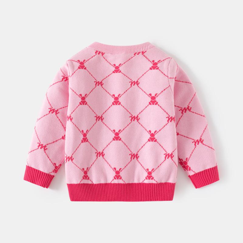 Autumn and Winter New Children's Clothing Girls Double-layer Cotton Thread Knitted Bottoming Shirt Girls Plaid Rabbit Sweater