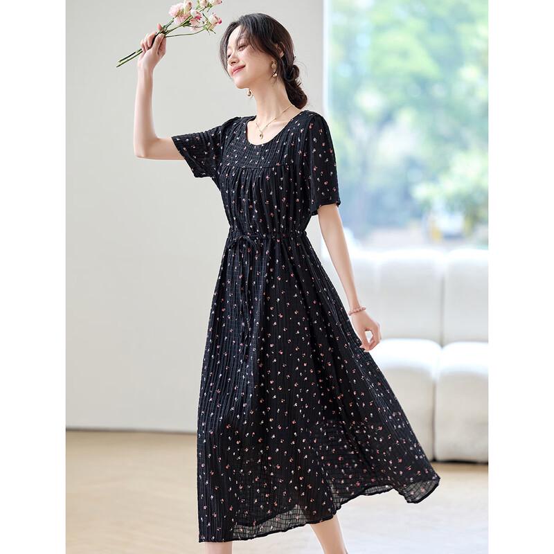 ORIGIN Round Neck Printed A-Line Midi Dress US 6.5