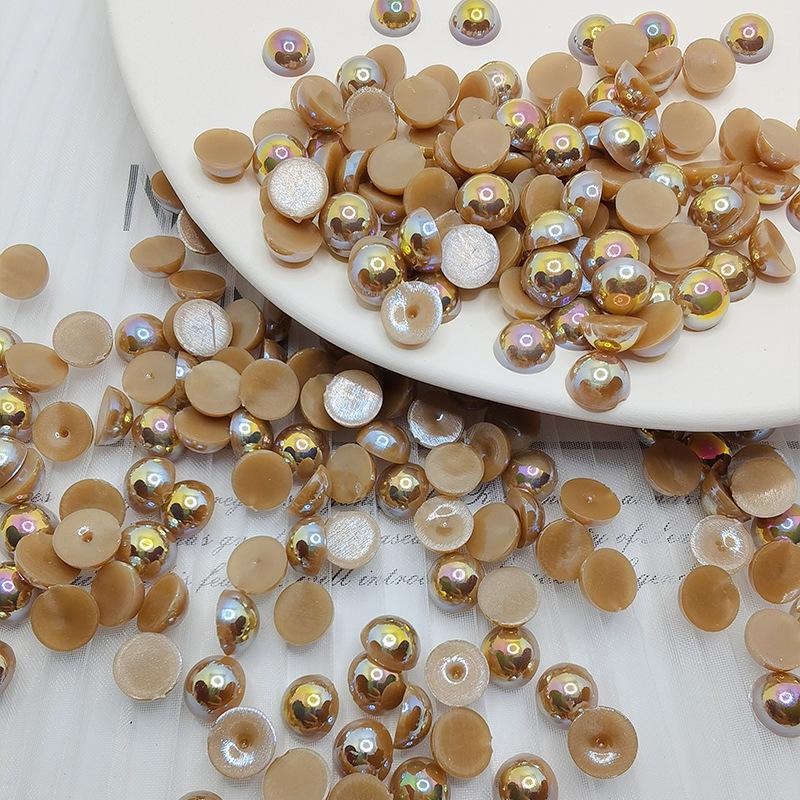 

Напівкруглі круглі намистини з плоским дном AB Fantasy Color ABS Pearl High Gloss для ювелірних виробів своїми руками та дизайну нігтів 10mm about 30 pieces/bag світло-коричневого кольору