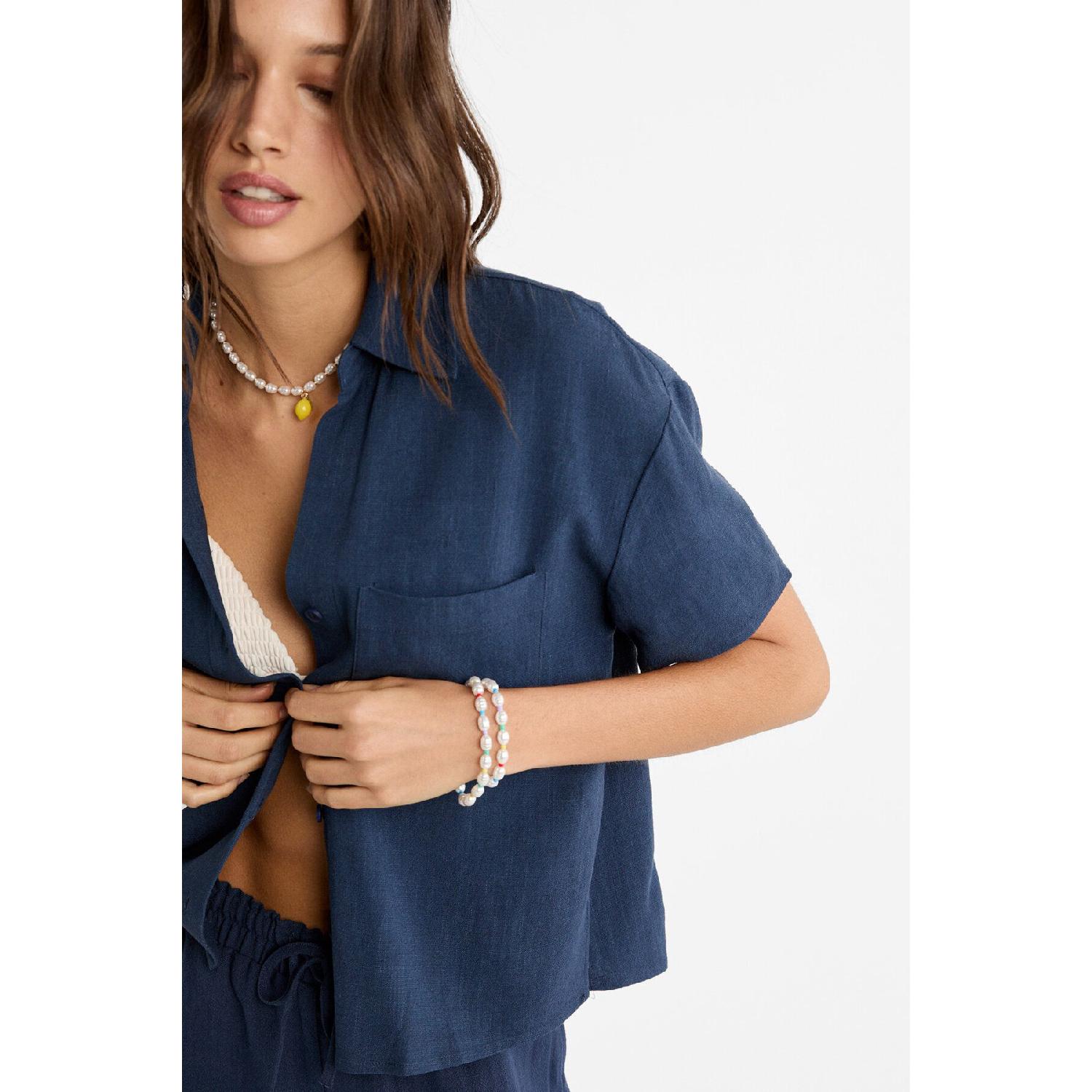 

Short Sleeve Linen Blend Shirt XS бездна