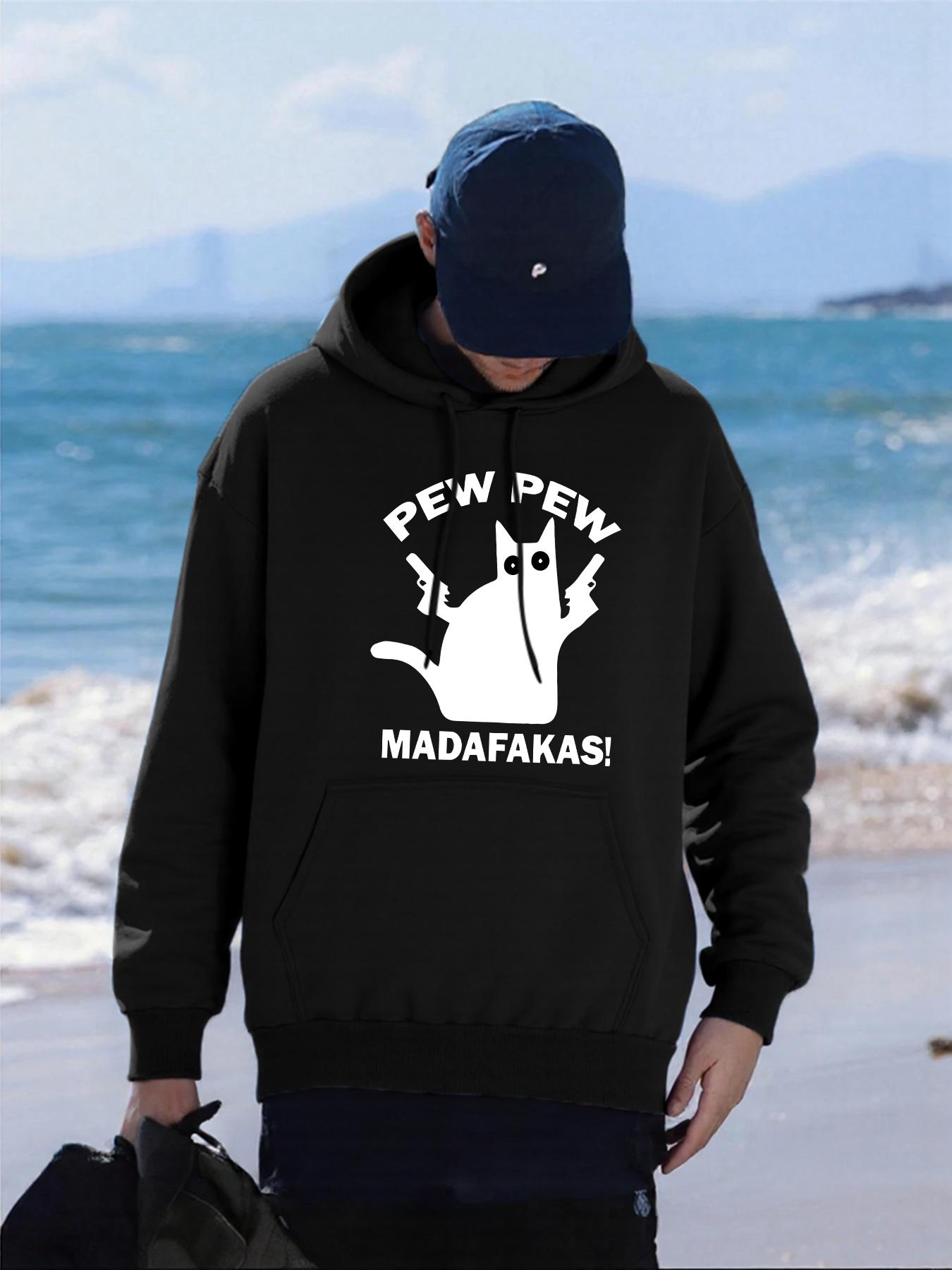 

Pew Pew Madafakas Cat Holding A Gun Printed Men Hoodies Loose Loose Hoody Autumn Fleece Streetwear All-Match Pocket Pullovers 3XL