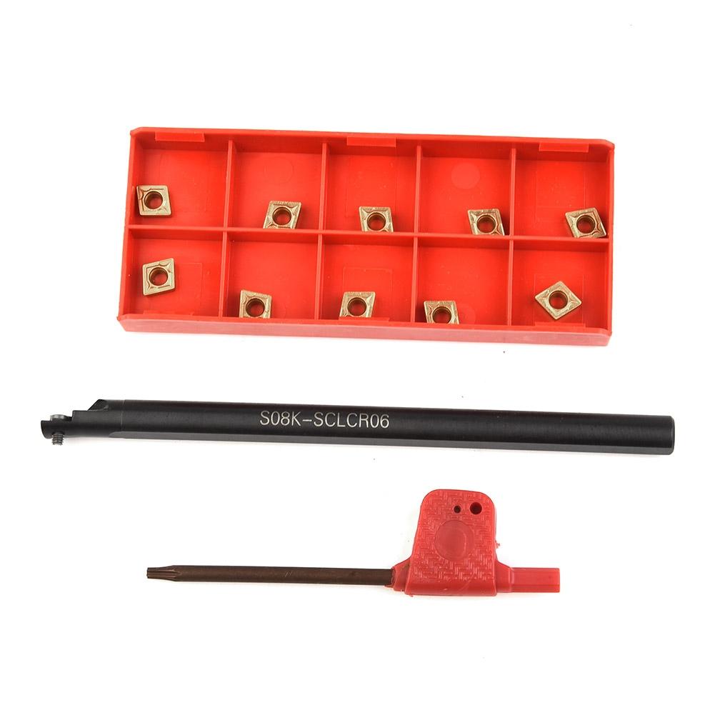 Turning Tools Steel Lathe Boring Bar 8mm S08K-SCLCR06 W/ 10x CCMT060204 Inserts