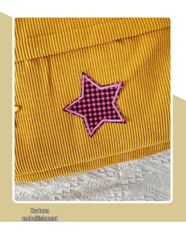 Women's Mori Style Corduroy Backpack - Harajuku Middle School Bookbag with Star Design for Travel