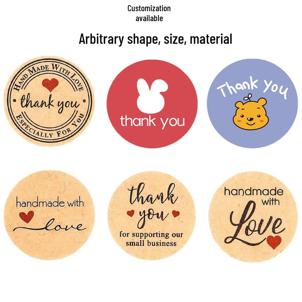 500 Kraft Paper Self-Adhesive Thank You Stickers for Baking Gifts Sealing Labels