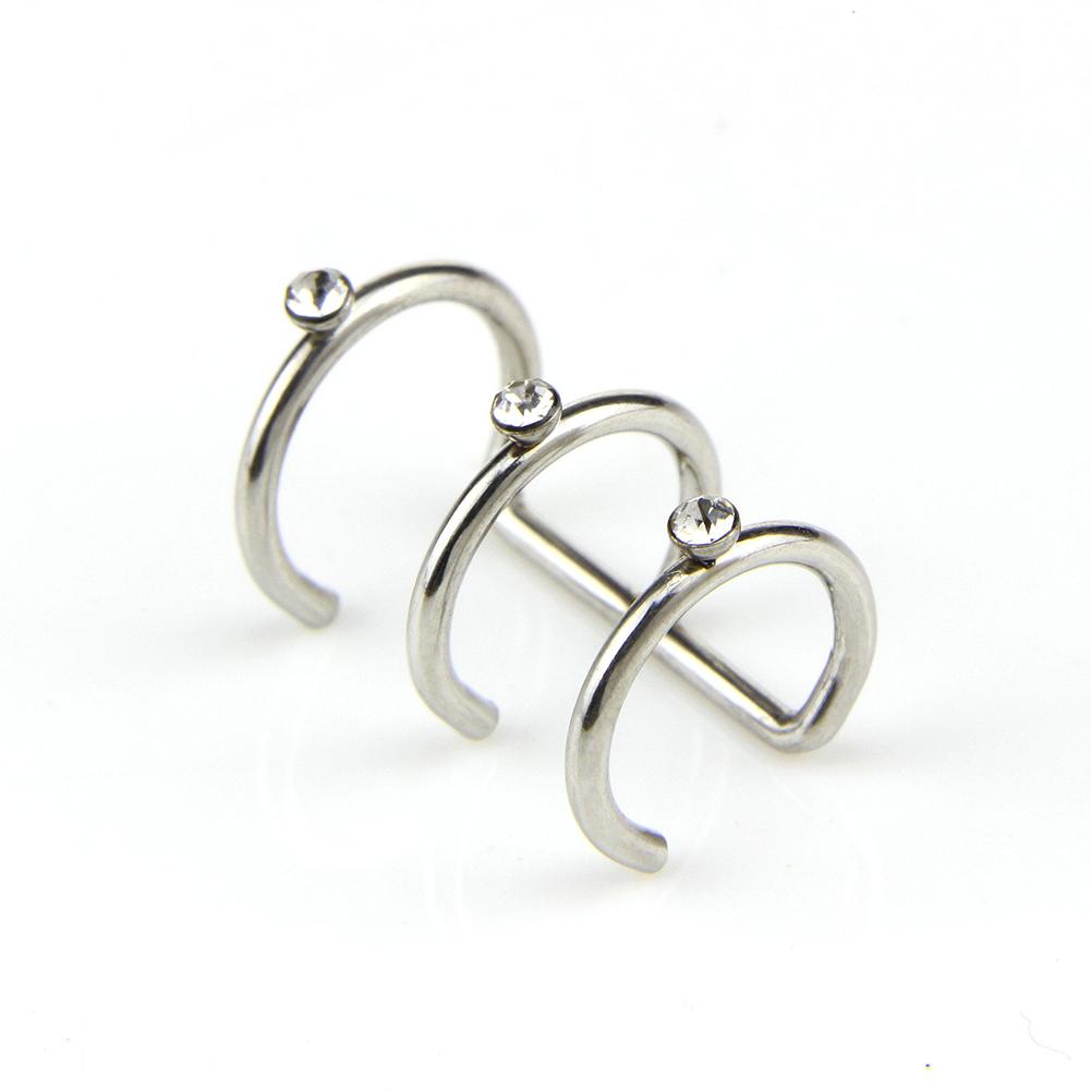 Diamond Earless Holes Stainless Steel Double Side C Cartilage Earrings Jewelry