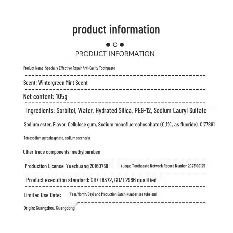 Yaboshi Fresh Breath Mint Herbal Multi-Effect Repair Toothpaste 105g X 5-Pack