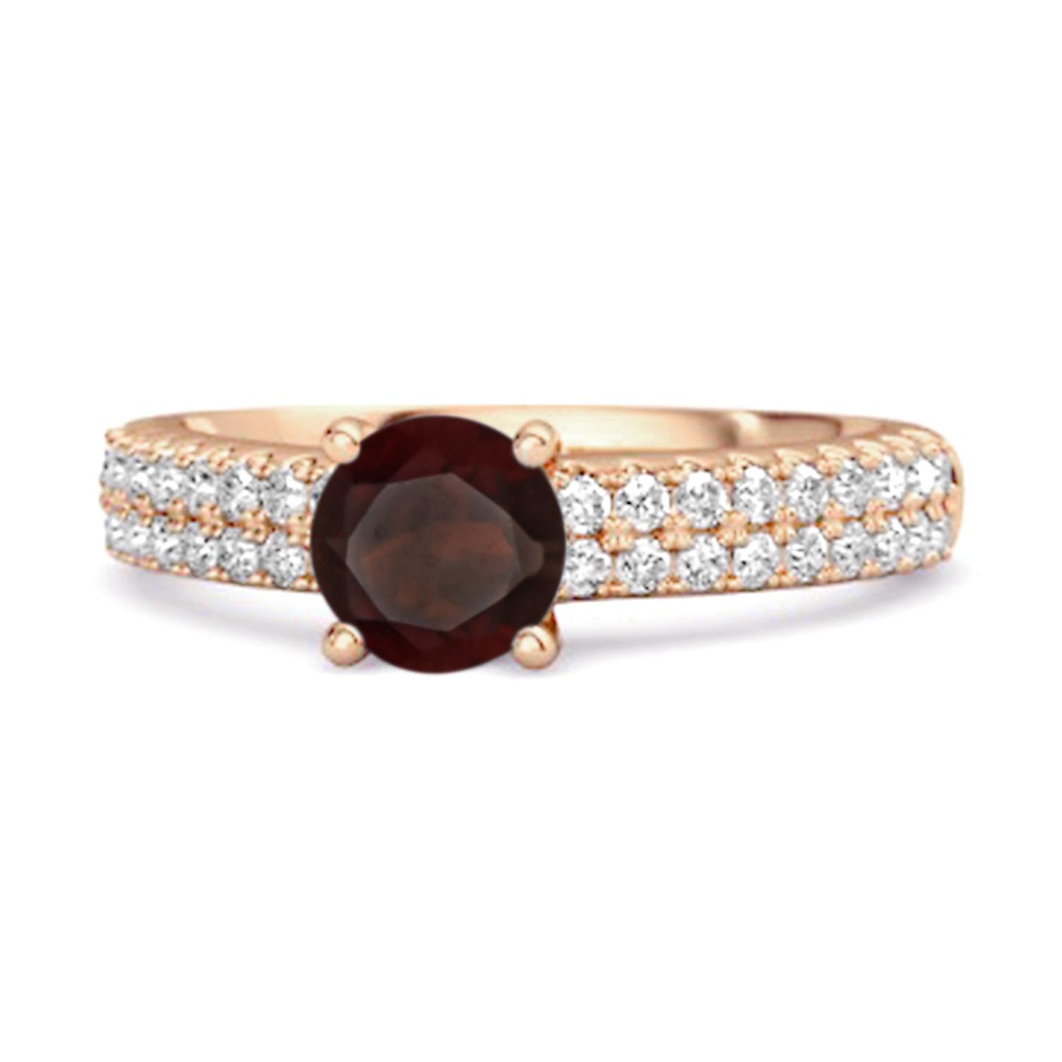 Garnet Double pave Band Ring - 925 Sterling Silver Rose Gold Vermeil 11