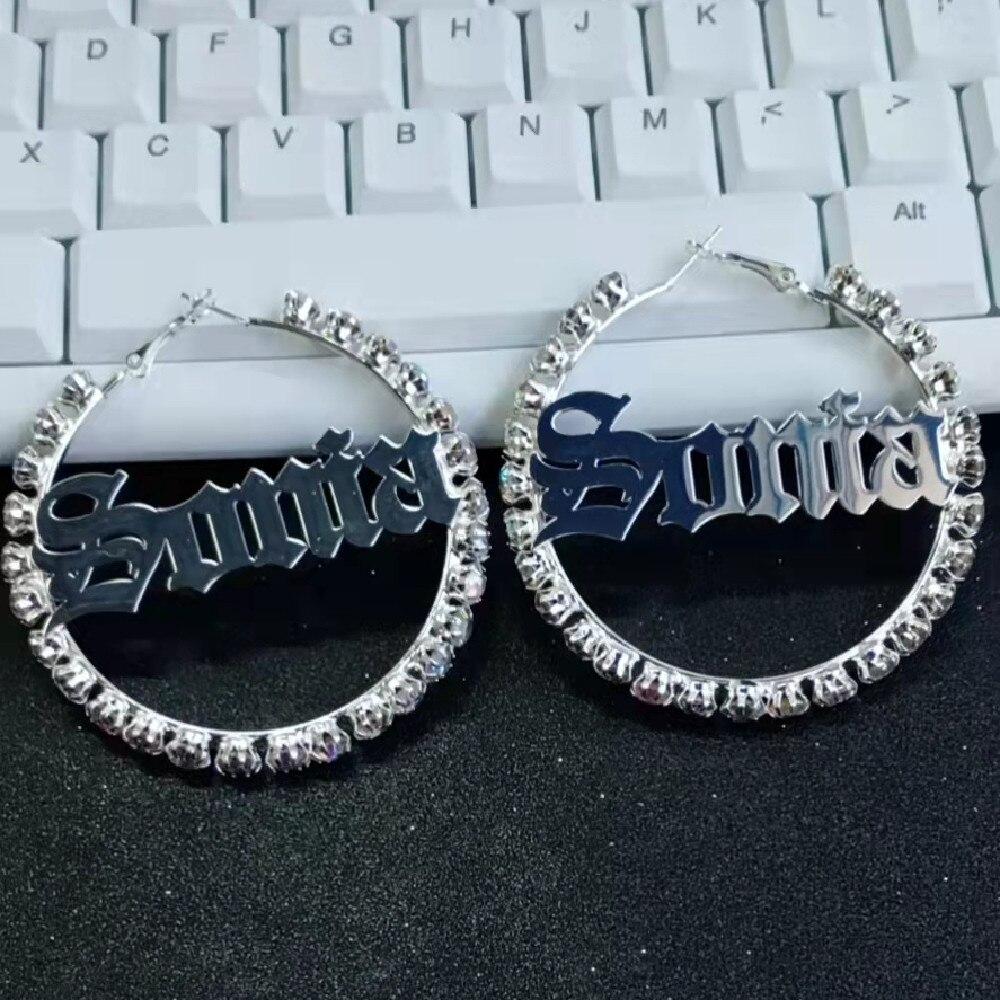 Lateefah Customed Jewelry Zircon Big Earrings For Women Girls Sexy Hoop Earrings Personal Custom Name Earrings  Trend