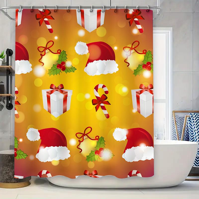 Tu Christmas Shower Curtain Festive Holiday Decor Waterproof Fabric Bathroom Set Xmas Pattern Backdrop