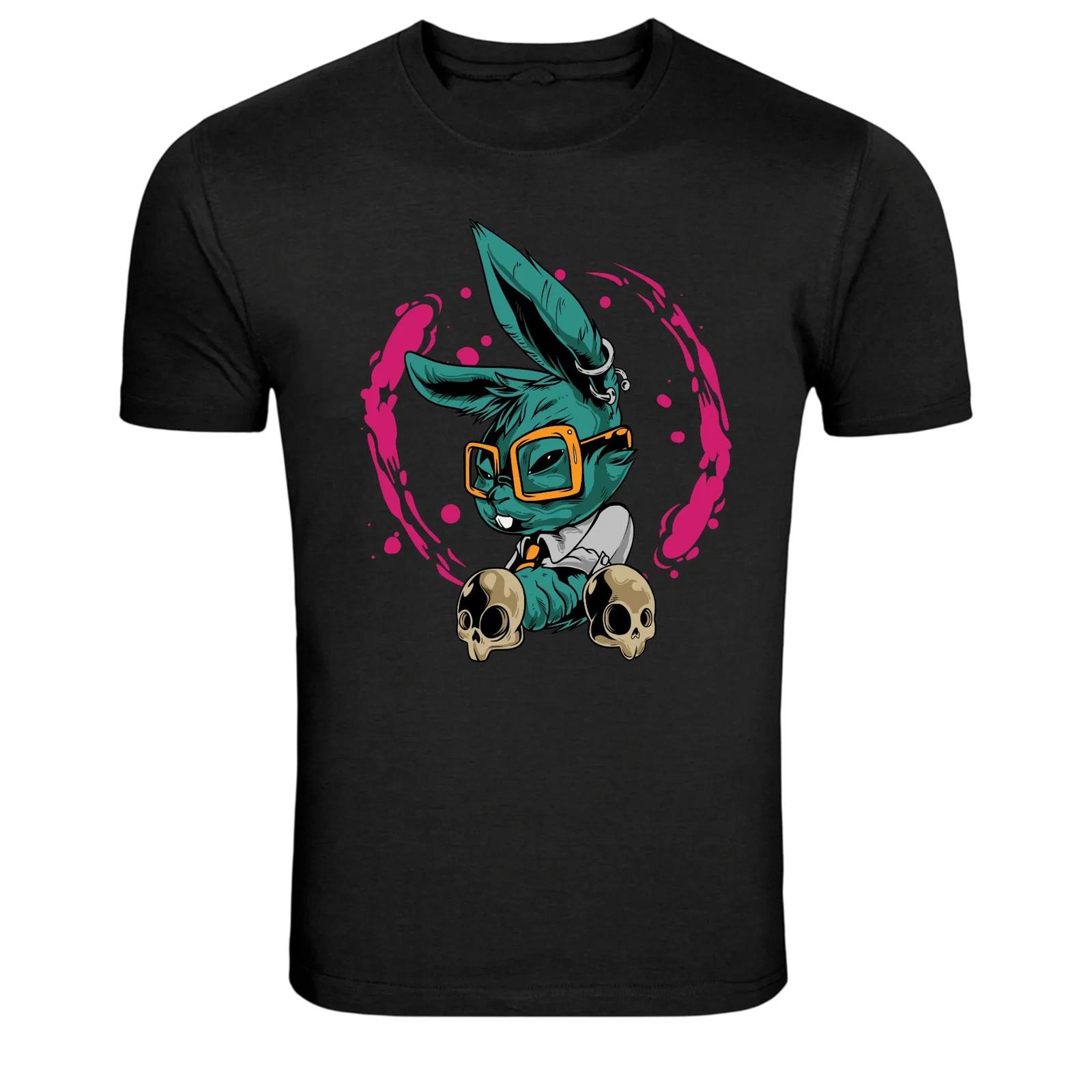Cool Bunny With Glasses Skulls Cartoon Graphic T-Shirt S