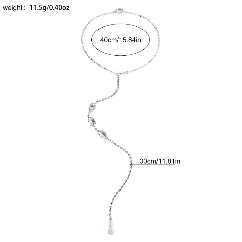 Rhinestone Pearl Back Chain Necklace Long Drop Backless Dress Jewelry For Women Wedding Party Accessories