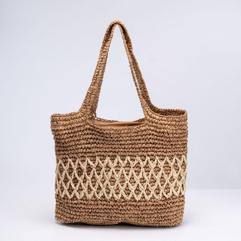 

New handwoven bag summer versatile shoulder contrasting color straw bag women s tote bag seaside vacation beach bag Welt zipper