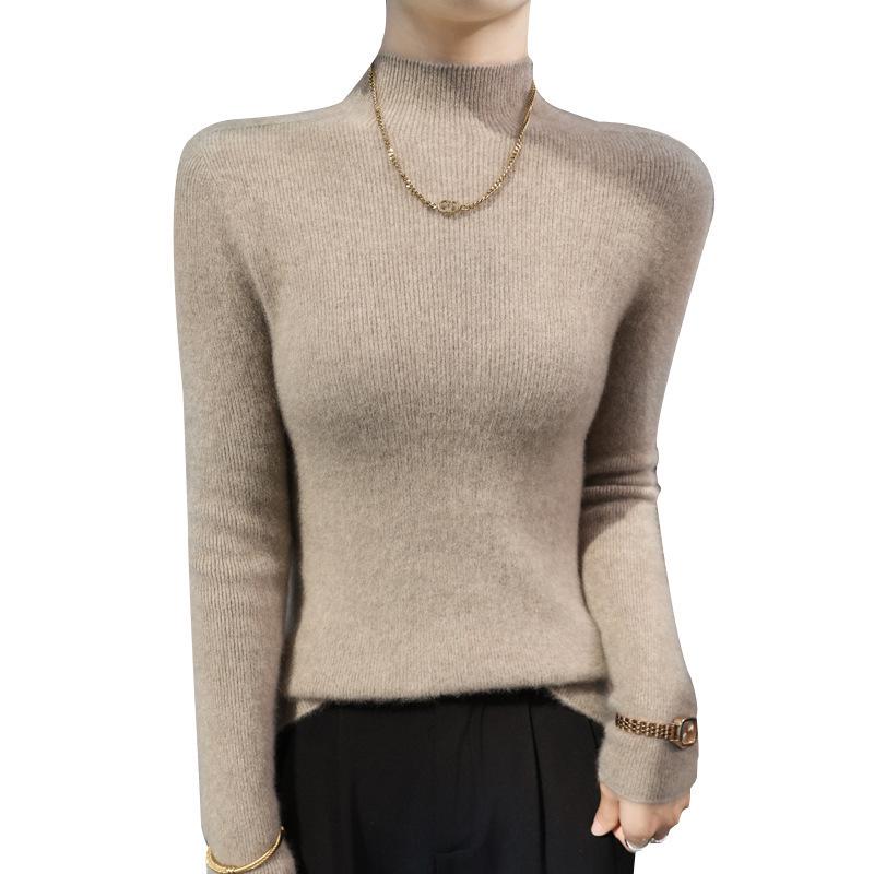 Women's 2025 Autumn/Winter Half-High Ribbed Slim-Fit Knit Sweater