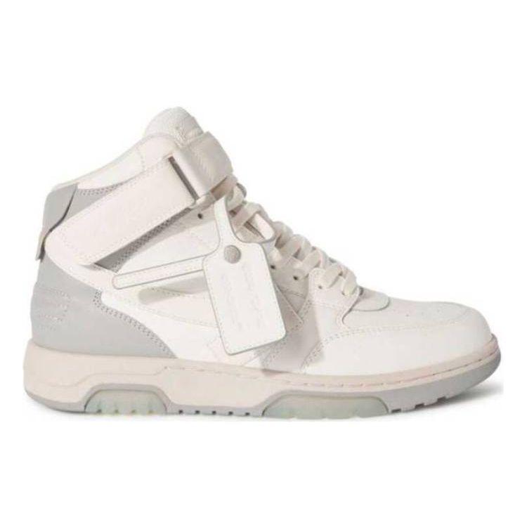 Off-White Out Of Office Leather Minimalist Versatile Casual High-Top Sneakers Men Sneakers White Gray OMIA259F23LEA0050106