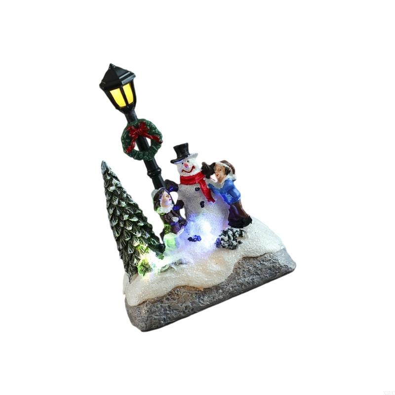 Leuchtende Weihnachts-Harzfigur Dekoration Miniatur-Weihnachtsstraßenlaterne Harzstatue Ornament Für Innen und Außen X3UC