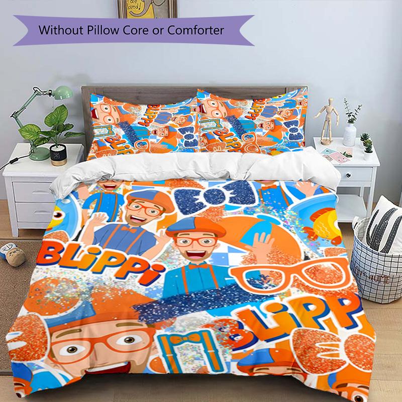 3pcs Blippi1 Pattern Bedding Set Duvet Cover Set Includes Duvet Cover &pillowcases, Perfect All Season Bedroom Decoration & Gift