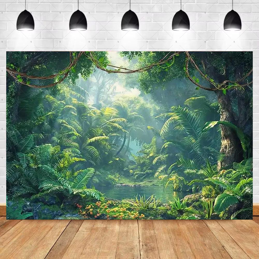 Tropical Rainforest Photography Backdrop Forest Jungle Green Tree Background Natural Scenery Party Decoration Photo Studio Prop