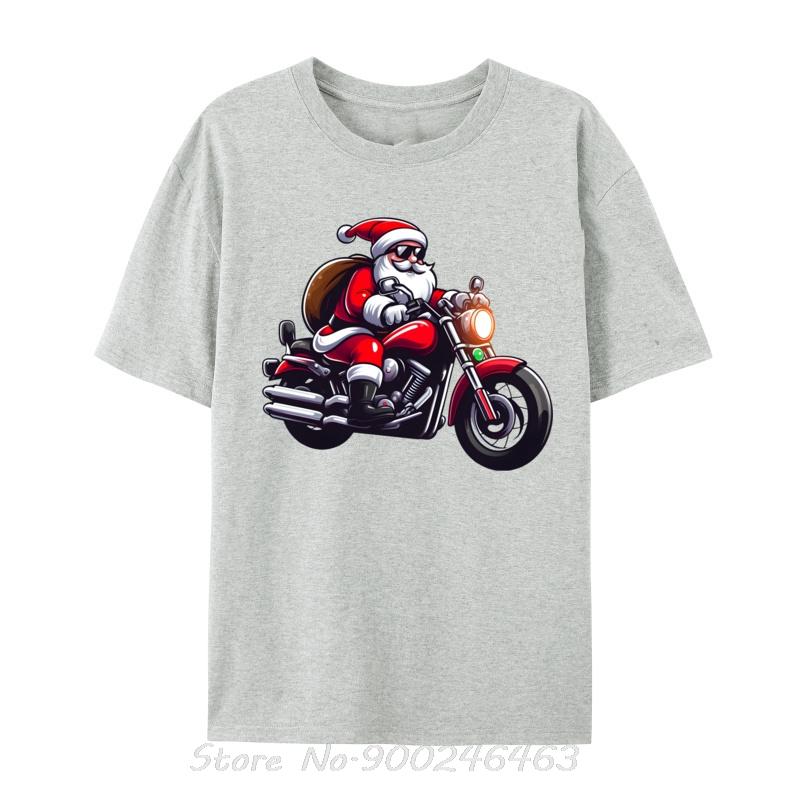 Lustiger Weihnachtsmann auf Motorrad Biker Weihnachten T-Shirts Oberteile Tops Für Unisex Neues Baumwoll Street T-Shirt Unisex Tshirt Kleidung
